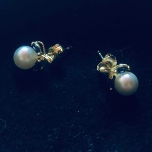 Real Pearl Earrings w/Sapphires set in 14K gold